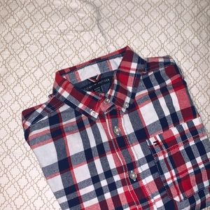Kids Tommy Hilfiger Blue White and Red Long Sleeve Formal Button Down Shirt